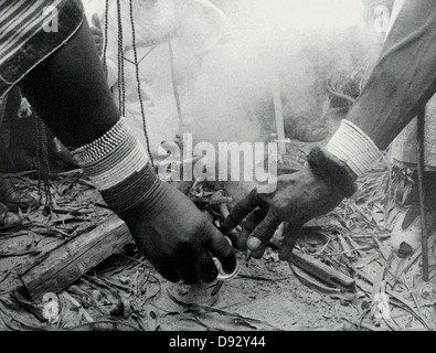 sacred ritual being performed around fire in order initiates to become sangoma ceromony was held in Khayelitsha Cape Town Stock Photo