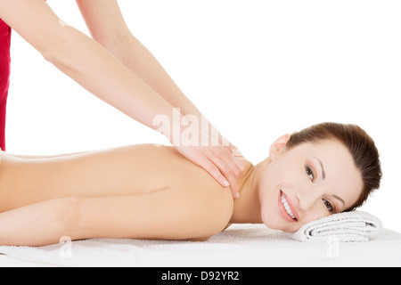 Preaty woman relaxing beeing massaged in spa saloon  Stock Photo