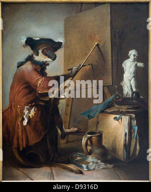 Jean-Siméon Chardin Le singe peintre - The monkey painter Around 1739-1740 Stock Photo