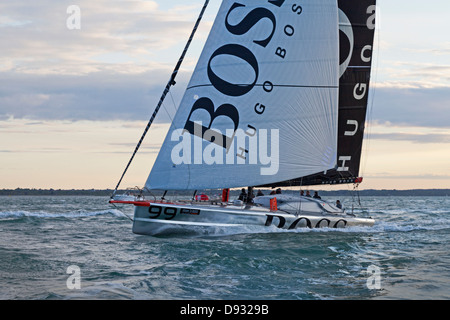 Alex Thomson Racing an Open 60 monohull in a Farr-designed race boat Stock Photo