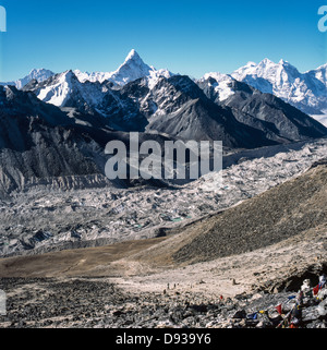 A view of the Khumbu Glacier with Ama Dablam in the background, in the Everest-Khumbu region of Nepal Stock Photo