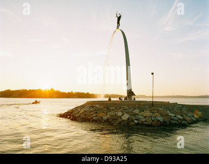 A fountain by the water. Stock Photo