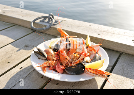 A plate with shellfish, Bohuslan, Sweden. Stock Photo