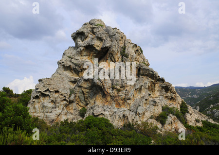 Tafoni rock, Désert des Agriates, Nebbio Region, Le Haut-Nebbio, Haute-Corse, Corsica, France Stock Photo