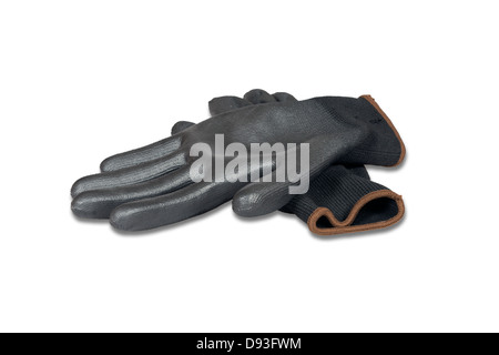 Black rubber work gloves isolated over white with clipping path. Stock Photo