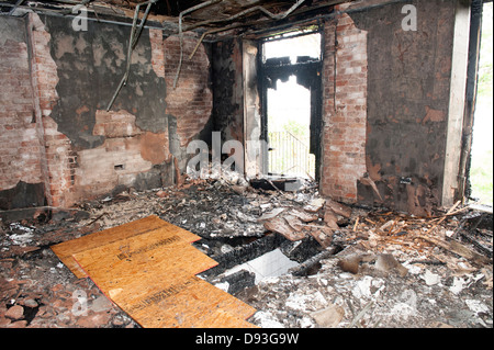 House Lounge Living Room Fire Burnt out severe Stock Photo