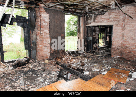 Severe house fire hot destroyed damage lounge living room Stock Photo