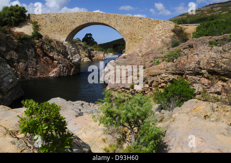 Bridge over Fango river, Vallee du Fango, Filosorma Region, Haute-Corse, Corsica, France Stock Photo