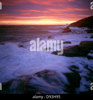 Rocky beach at dusk, elevated view Stock Photo
