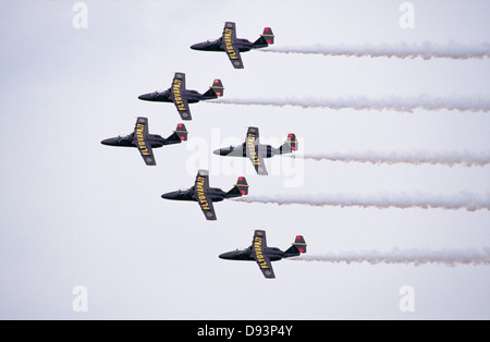 Fighter planes in sky, low angle view Stock Photo