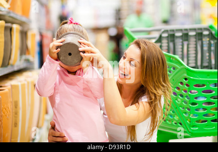 mother and daughter in supermarket Stock Photo