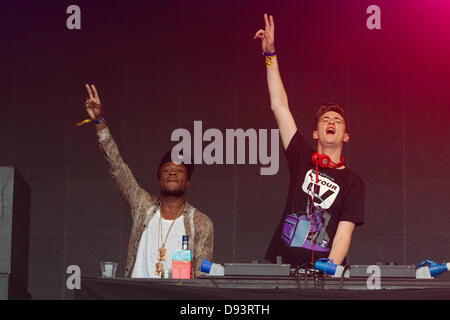 LOCH NESS, SCOTLAND: Dubstep duo Skream and Benga perform at the RockNess music festival near Inverness - Saturday 8th June 2013 Stock Photo