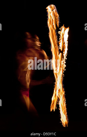 A fire dancer in Boracay, Philippines Stock Photo