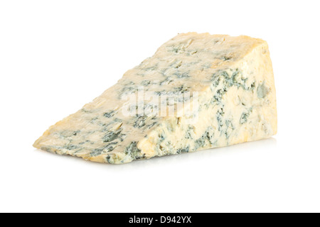 Blue Cheese on White Background - a portion of blue cheese on a white background with soft natural shadow. Stock Photo
