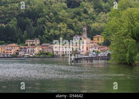 Porto Ceresio, a small town on Lake Lugano, on the border with Switzerland, Varese province, Lombardy, Italy Stock Photo