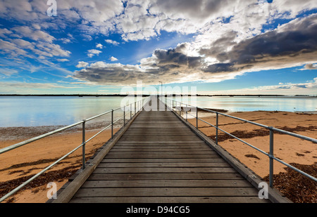 jetty bay clouds reflections foreshore sea port pier Port Broughton Jetty York Peninsula South Australia Australian seascape sea Stock Photo