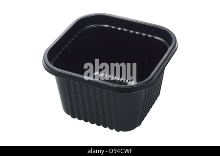 Black Plastic Food Container on White Background Stock Photo