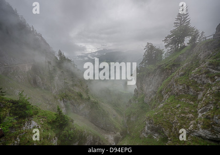 fog in austian alps on the way to Eisriesenwelt cave Stock Photo