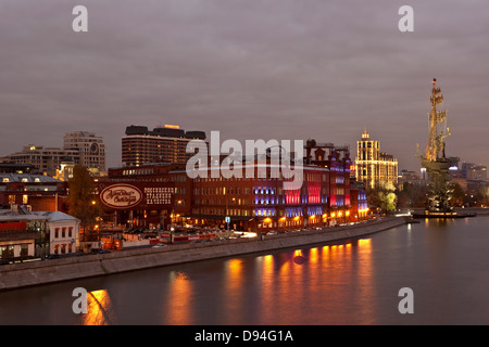 view over moskva river with former chocolate factory and peter the great statue, moscow, russia Stock Photo