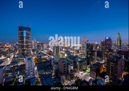 The lights of the city come on after sundown in Melbourne, Australia. Stock Photo