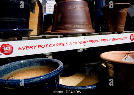 Frost proof pots for sale at a garden centre. Stock Photo