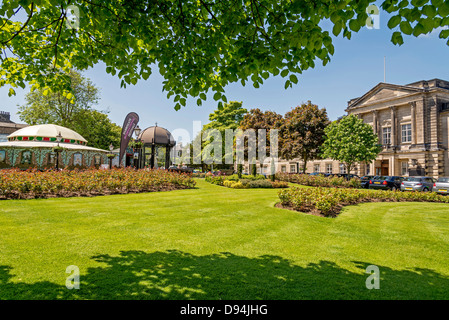 The council offices in Crescent Gardens Harrogate and the Queen Mother's Rose Walk. Stock Photo