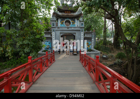 Surrounded by water and shaded by trees, Temple of the Jade Mountain or Ngoc Son Temple is an oasis in central Hanoi. Stock Photo