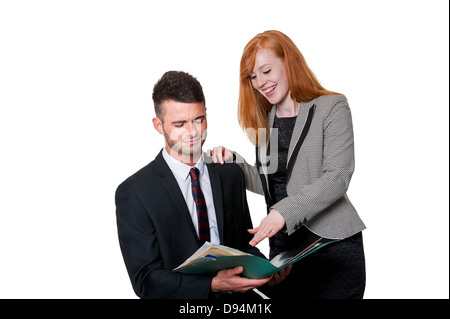 Business work colleagues discuss paperwork Stock Photo