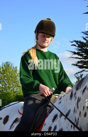 Teenage girl with Appaloosa horse, Stanwell Moor, Surrey, England, United Kingdom Stock Photo