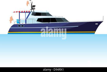 large motor yacht that stands in the water side view isolated on white Stock Photo