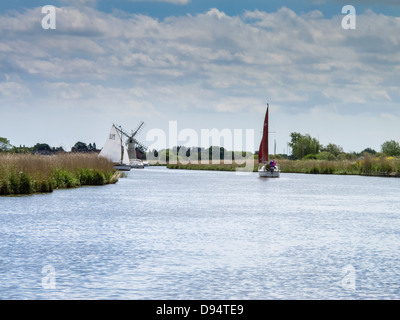 Boating on the Norfolk Broads, England Stock Photo