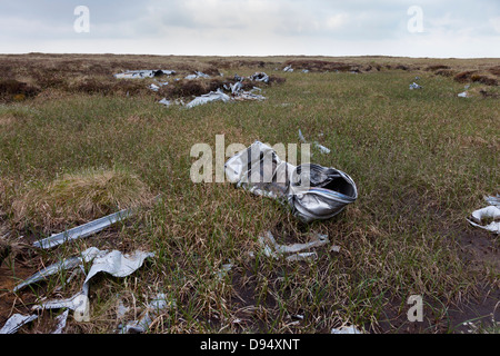 Aircraft Wreckage from a Gloster Meteor Jet which Crashed on Knock Fell in the North Pennines on 24th March 1954 Stock Photo