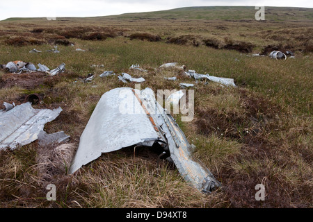 Aircraft Wreckage from a Gloster Meteor Jet which Crashed on Knock Fell in the North Pennines on 24th March 1954 Stock Photo