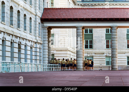 Plebes prepare for morning exercise at the US Naval Academy, Annapolis, Maryland, USA Stock Photo