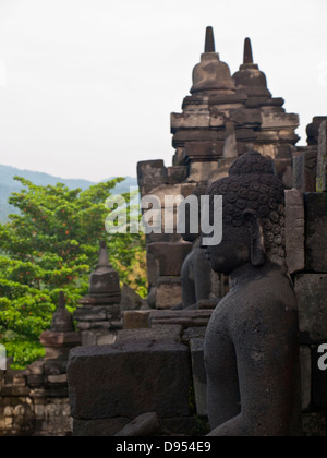 Buddha sculpture in Borobudur temple Stock Photo