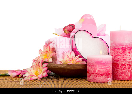 Spa setting in pink tone isolated in white Stock Photo
