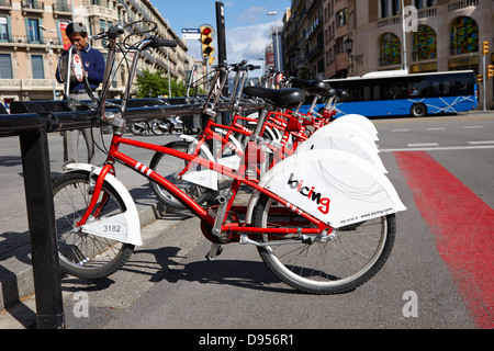 bicing bicycle sharing system in placa de catalunya barcelona catalonia spain Stock Photo