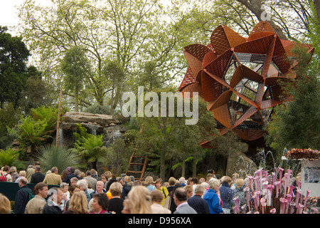 Visitors to the RHS Chelsea Flower Show in 2013 next to the Trailfinders Australian Garden, winner of the best show garden award Stock Photo