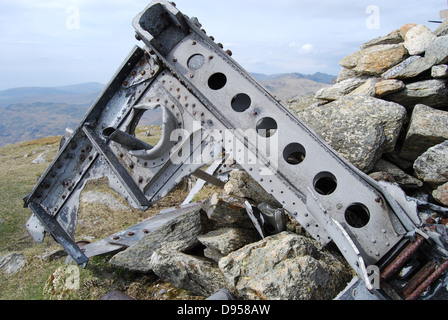WWII Aircraft wreck wreckage of Halifax LL505 on Great Carrs, Lake District, Cumbria.  UK Stock Photo