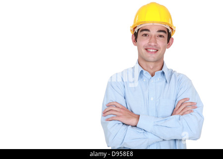 portrait of young foreman all smiles isolated on white Stock Photo