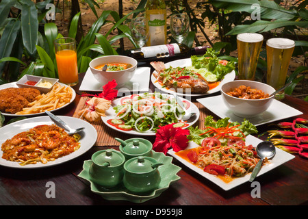 Delicious THAI CUISINE is served at OUR JUNGLE HOUSE a lodge in the rainforest near KHAO SOK NATIONAL PARK - SURATHANI PROVENCE, Stock Photo