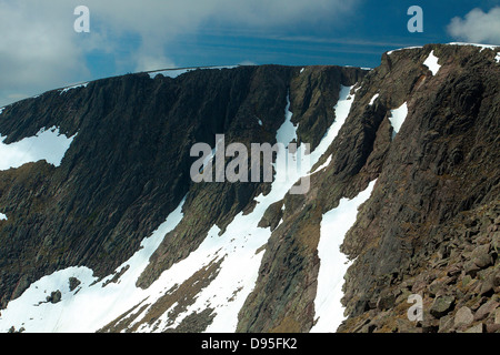 The summit cliffs of Braeriach, the 3rd highest mountain in Britain, Cairngorm National Park Stock Photo