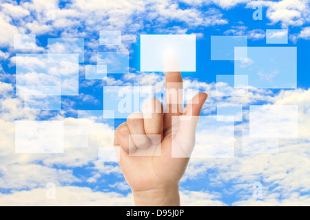 Cloud computing concept with woman hand Stock Photo