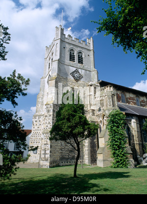 The west tower of Holy Cross and St Lawrence's Church, Waltham Abbey, built 1556 as a buttress against the former Augustinian monastic church. Stock Photo