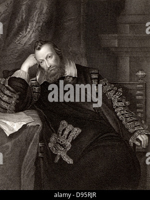 Henry Percy, 9th Earl of Northumberland (1564-1632) English nobleman, called the Wizard Earl because of his interest in scientific experiment. Engraving  after portrait by Vandyke. Stock Photo