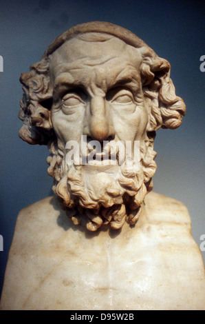 Homer (8th century BC) Greek epic poet credited with authorship of the 'Iliad' and the 'Odyssey'. Roman copy of lost Greek bust of 2nd century BC. Stock Photo