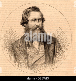 John Hanning Speke (1827-1864) born at Bideford, Devon, England.  Officer in the British Indian Army and explorer of Africa.  Accompanied Richard Burton's expedition (1855-1858), sponsored by the Royal Geographical Society, when he discovered Lake Victoria Nyanza. On a subsequent expedition of 1860-1862 he discovered the exit from the lake into the White Nile which he named Ripon Falls. Engraving from 'The Leisure Hour'  (London, 1864). Stock Photo