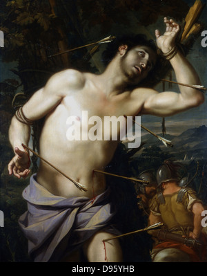 St Sebastian' (dc288) Christian martyr Roman soldier and Captain of the Praeterian Guard. Executed under Emperor Diocletian.  School of Giovanni Domenico Cerrini, called Cavaliere Perugino (1609-1681). Oil on canvas.  Private collection. Stock Photo