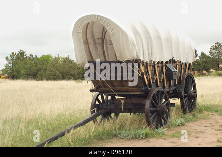 Conestoga wagon replica on the Oregon Trail, Scotts Bluff National Monument, Nebraska. Digital photograph Stock Photo