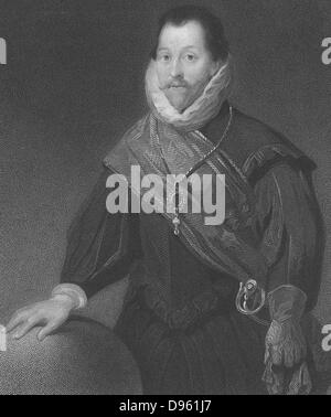 Francis Drake (c1540-1596) English navigator and privateer.  Engraving. Stock Photo